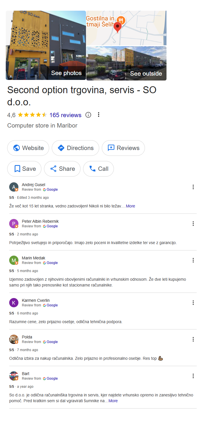 Slika vseh ocen in pod njo še pozitivne ocene komentarji naših strank 